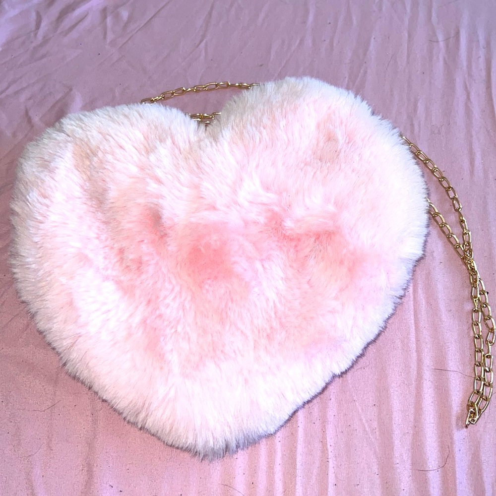 Baby Pink plush purse with gold shoulder chain